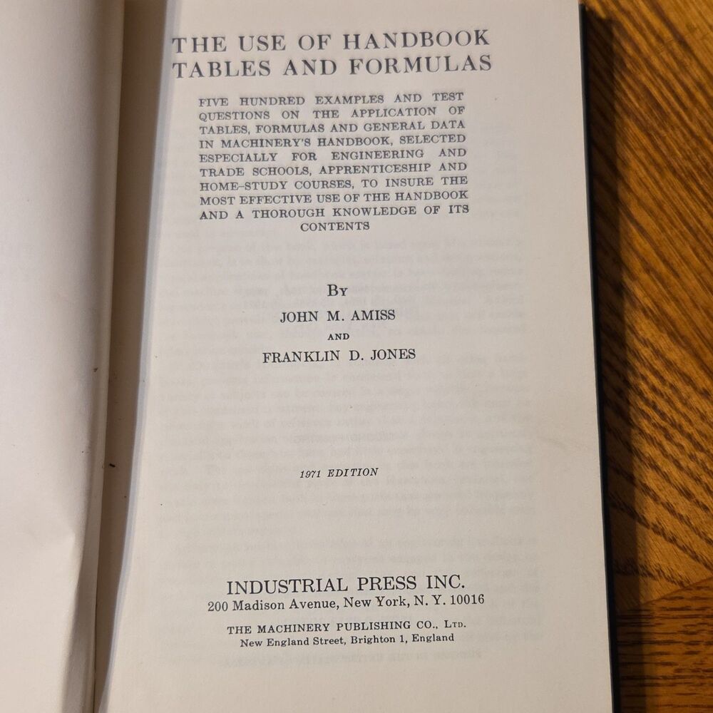The Use of Handbook Tables and Formulas by Franklin D. Jones John M. Amiss 1971 - Picture 2 of 6